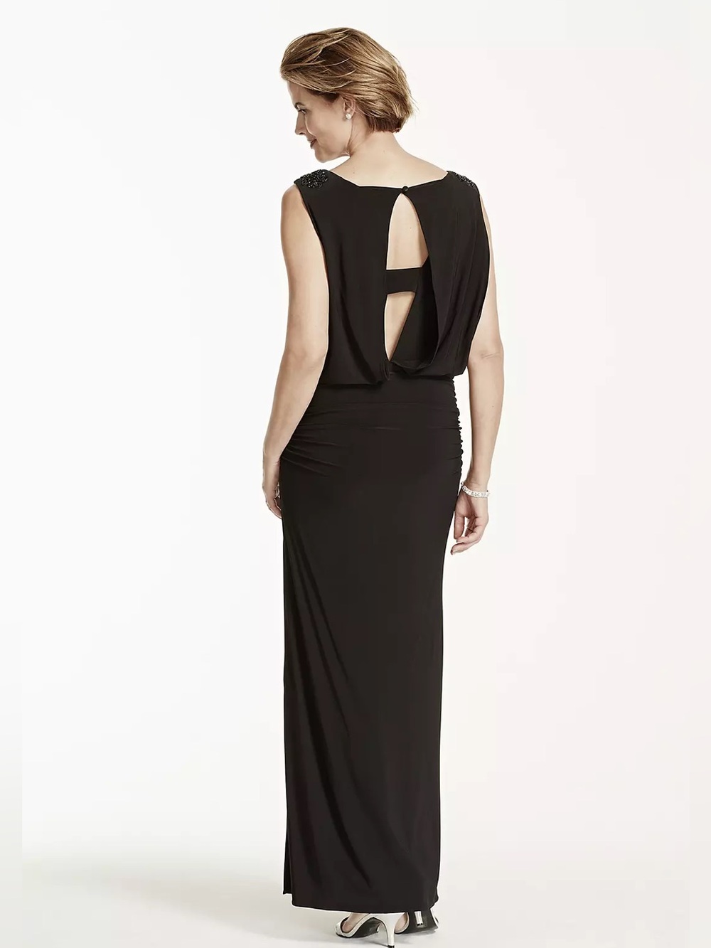NWT NW Nightway Beaded Shoulders Ruched Black Dress Gown Size 10